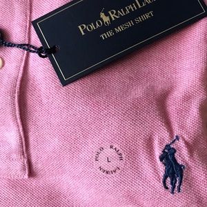 NWT 👕 RL “The Iconic Mesh Polo Shirt” Pink/Navy